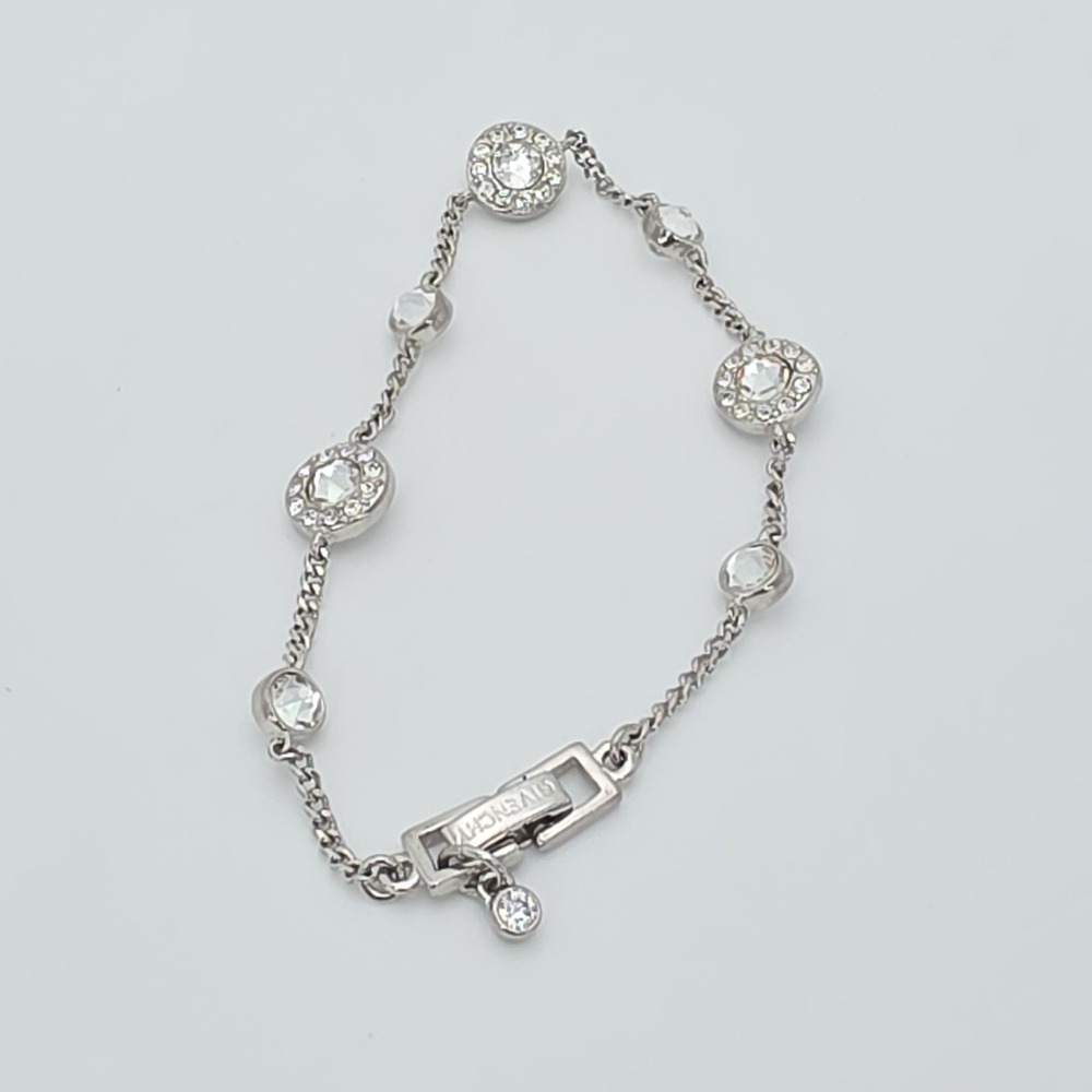 New! GIVENCHY‎ Station Bracelet SWAROVSKI Crystals Clear Silver Plate 6.75"